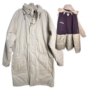 L.L. Bean Long Parka Coat Wool Lined Hooded Mens Large Tan Lambswool‎